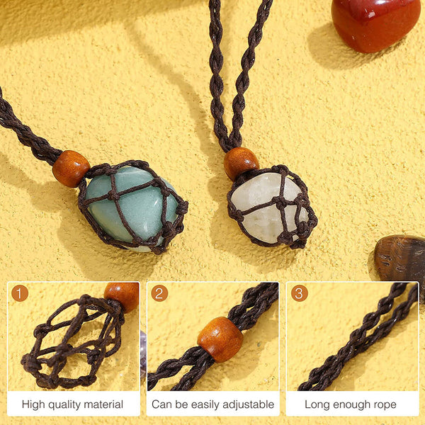 2PCS Empty Stone Holder Necklace Crystal Quartz Gemstone Cage Rope Cord Pendant