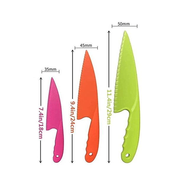 3 Pcs Kids Kitchen Knife Plastic Fruit Safe Toy Knives Bread Lettuce Salad - Lets Party