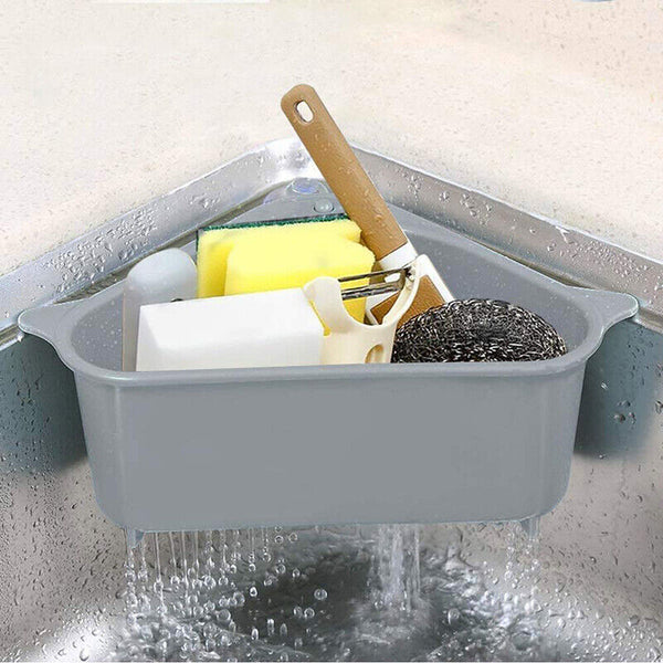 Grey Triangle Sink Kitchen Storage Drain Basket Rack Shelf Holder Strainer Organizer - Lets Party