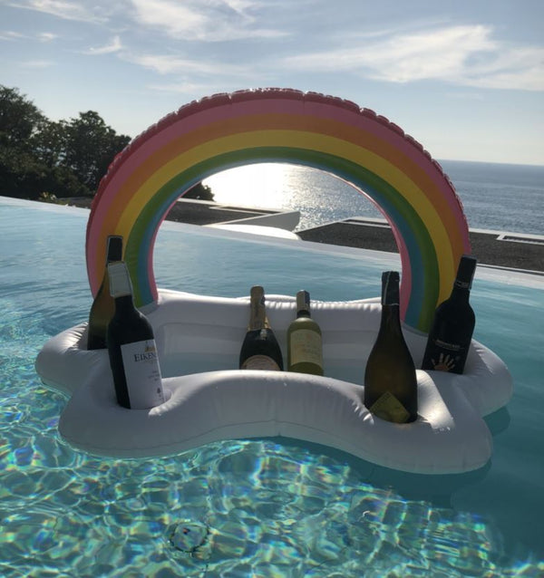 Inflatable Rainbow Cloud Beverage Bar Floating Drink Cup Can Beer Holder Swimming Pool Bath Beach Party - Lets Party