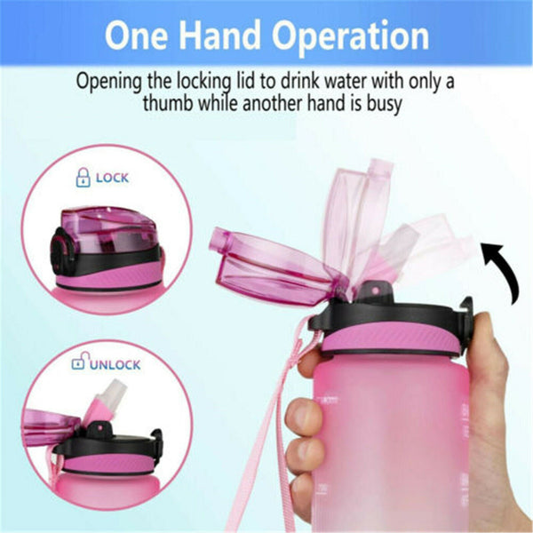 1L Blue Purple Water Bottle Motivational Drink Flask With Time Markings BPA Free Sport Gym - Lets Party