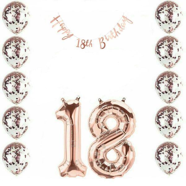 18th Rose Gold Birthday Pack 18 Yars Old Garland Balloons Decorations Party - Lets Party