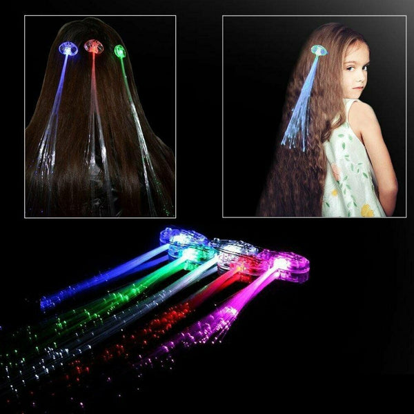 LED Hair Flashing Multicolour Clip on Braid Decoration Light Up Glow Party - Lets Party