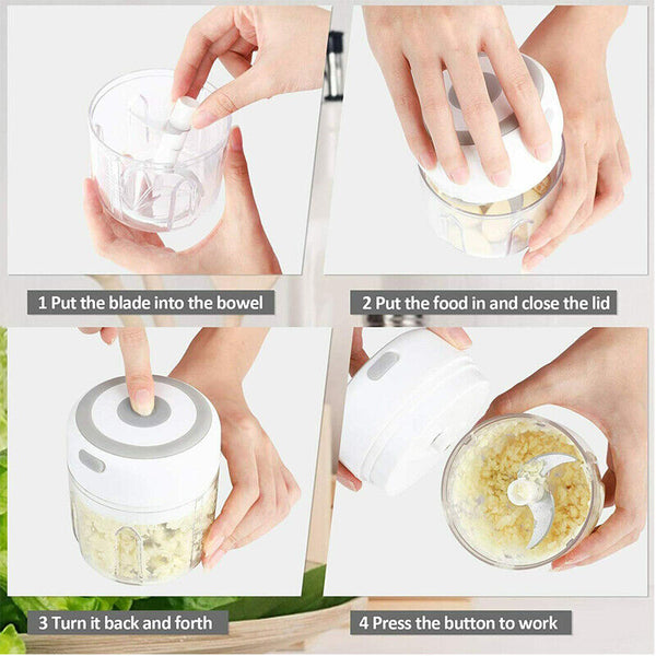 250ML White Electric Garlic Food Chopper Vegetable Chopper Grinder Blender Crusher - Lets Party