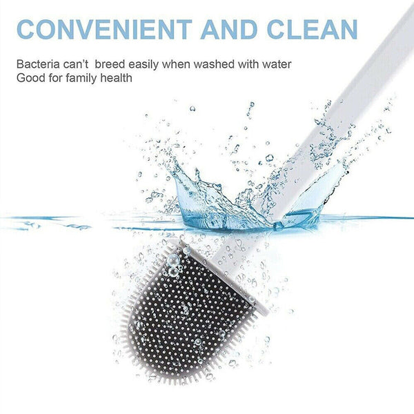 Grey Bathroom Silicone Bristles Toilet Brush with Holder Creative Cleaning Brush Set - Lets Party