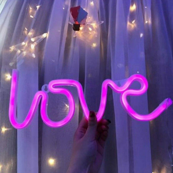 Love LED Neon Sign USB Battery Night Light Wall Bar Club Background Lamp Xmas - Lets Party