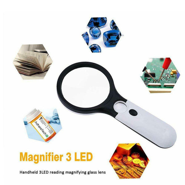 45X Handheld Magnifier Reading Magnifying Glass Jewelry Loupe With 3 LED Light - Lets Party