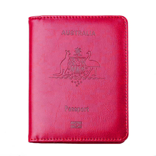 Rose Red Leather RFID Blocking Passport Travel Wallet Holder ID Cards Cover Case - Lets Party