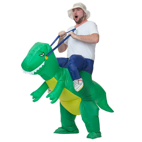 Inflatable Green Dinosaur Rider Costume Suit Fan Costume Dress Party Funny Adult - Lets Party