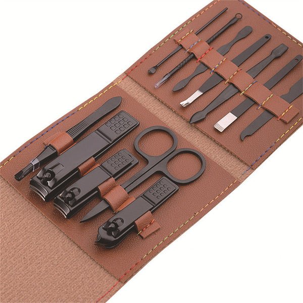 12pcs Set Manicure Pedicure Tools Nail Kit with Leather Case Gift for Men Women