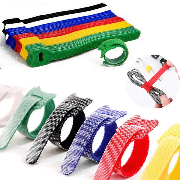 120X Mix Hook and Loop Cable Ties Reusable Magic Cords Organiser Strap Tidy Grip