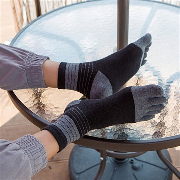 3 Pairs Mens Cotton Athletic Running Sports Socks Grey Black Finger Toe Socks