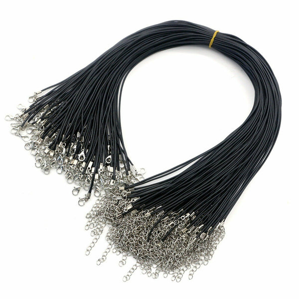 Up100x Black Woven Necklace Rope Leather Cord Stainless Steel Lobster Clasp Bulk