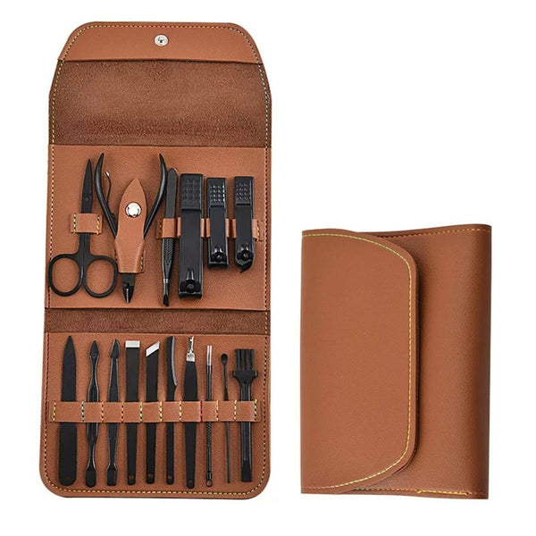 16pcs Set Manicure Pedicure Tools Nail Kit with Leather Case Gift for Men Women