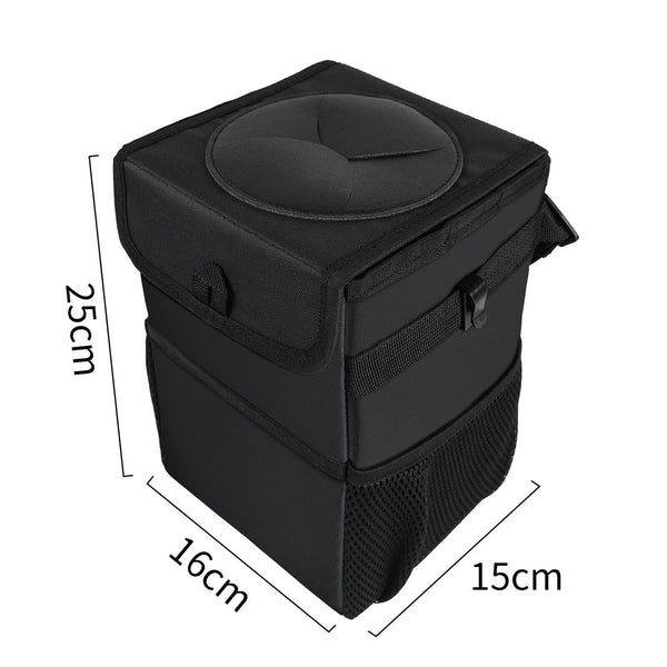 Waterproof Car Trash Can with Lid Bin Waste Basket Storage Garbage Bag Organizer