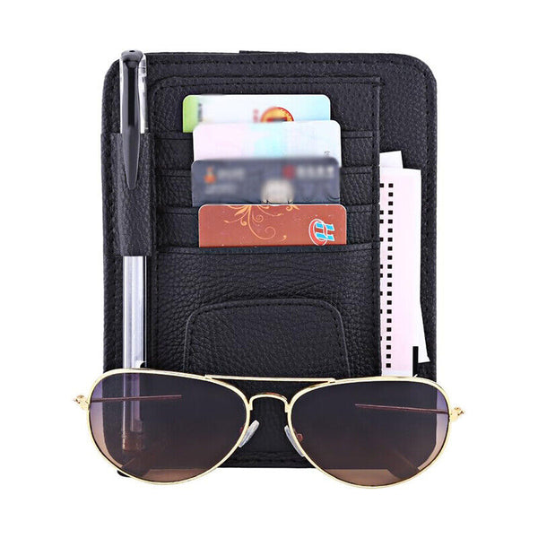 Sun Visor Organizer Sunglasses Holder Card Storage PU Leather Pouch Car Black AU