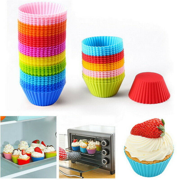 40 To 60x Round Cup Cake Silicone Baking Mould Cupcake Case DIY Bake Mold Muffin