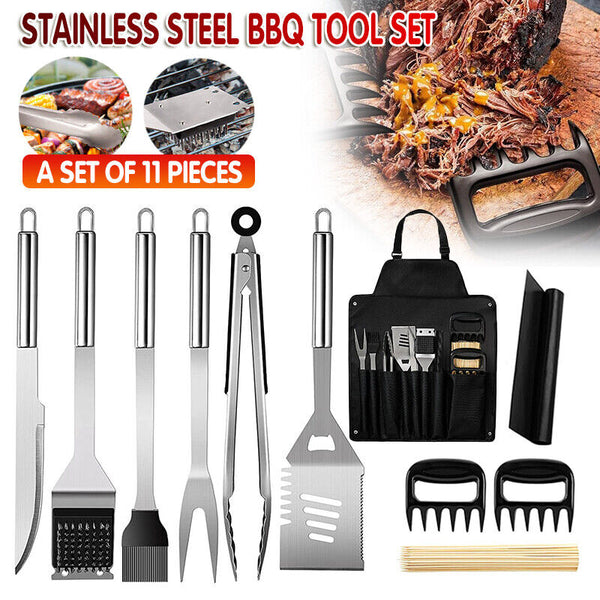 Stainless Steel BBQ Tool Set, Barbecue Grill Tool Set Storage Apron Picnic Gift