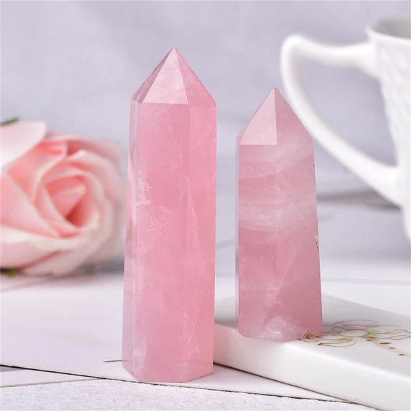 7~8cm Natural Pink Rose Quartz Crystal Wand Point Healing Mineral Stone Artwork