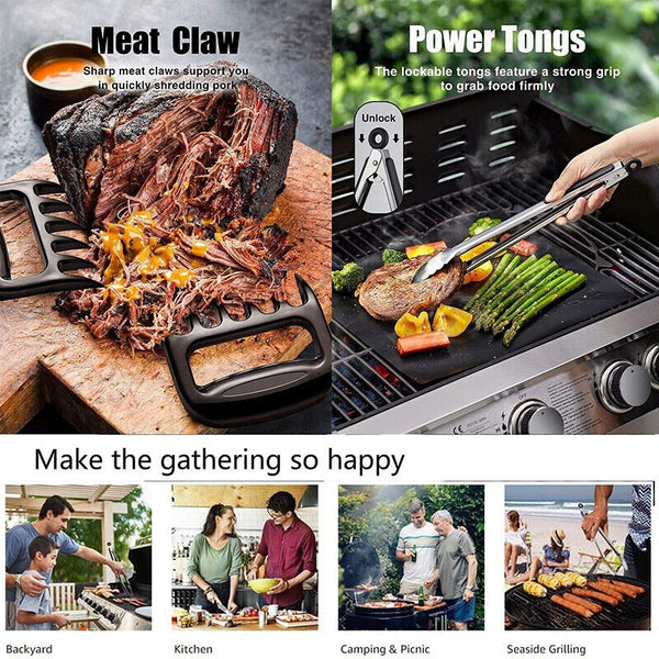 Stainless Steel BBQ Tool Set, Barbecue Grill Tool Set Storage Apron Picnic Gift