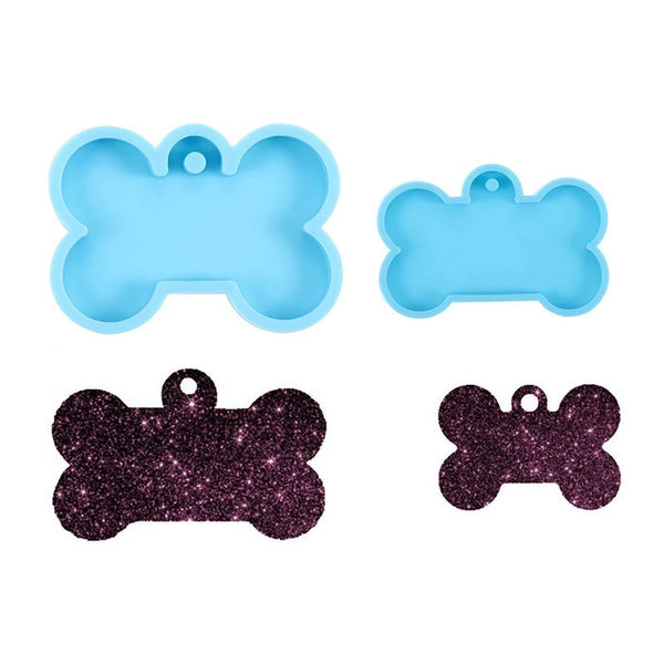 2pcs Dog Bone Keyring Silicone Mould ID Name Tag Keychain Resin Casting Mold AU