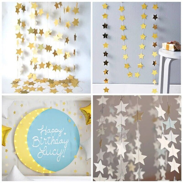 4pcs 4M Gold Paper Star Hanging String Garland Party Wedding Birthday Decor AUS