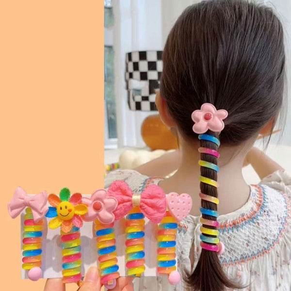 5PCS Colorful Telephone Wire Hair Bands Bowknot Braided Wire Hair Bands for Kids