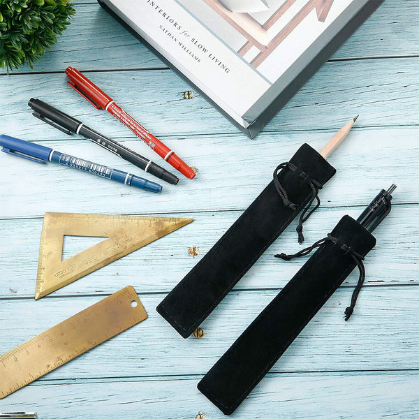 Black Velvet Pen Pouch Sleeve Holder Single Pen Bag Case Pencil Bag AU