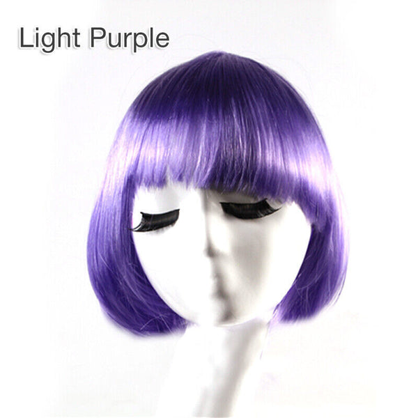 Womens Short Straight BOB Sleek Hair with bang Synthetic Cosplay Wig Wigs Party