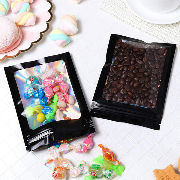100PCS Mylar Pouch Lock Food Storage Foil Bags Smell Proof Bags Heat Seal Black