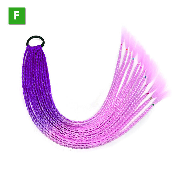 AU Long Braids Colorful Band Pigtail Synthetic Braided Ponytail Hair Extensions