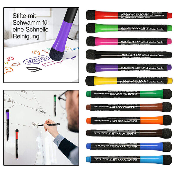 2 Set 12 Colour White Board Fridge Marker Pen Magnetic Dry Wipe Erase Fine Tip - Lets Party