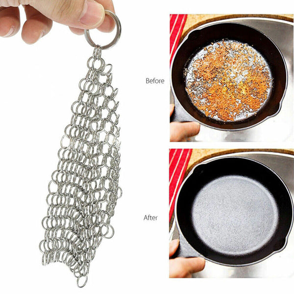 Stainless Steel Cast Iron Cleaner Chain mail Scrubber Cookware Home Kitchen Tool