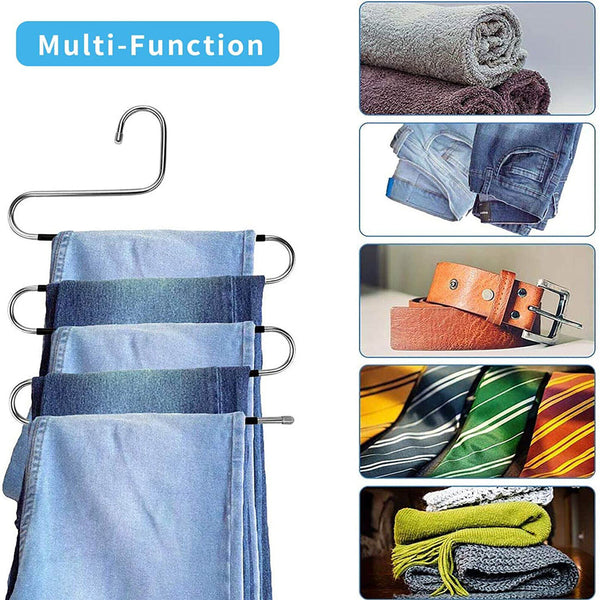 2/4pcs 5 Layer Clothes Hanger Pants Ties Space Saving Organizer Scarf Coat Rack