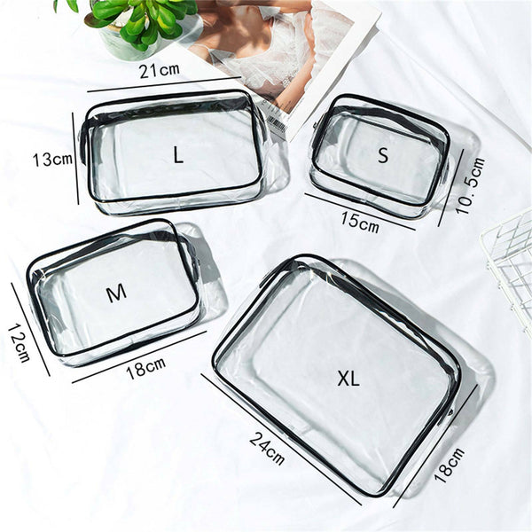 4Pcs PVC Toiletry Bag Clear Transparent Plastic Travel Cosmetic Make Up Zipper A