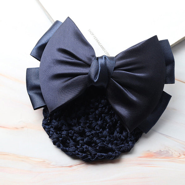 Bowknot Hair Net Accessory Clip Barrette Women Snood Hairnet Bow Bun Cover