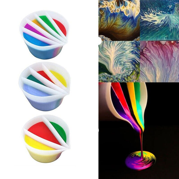Split Cup Silicone Pouring Tool for Acrylic Paint Epoxy Resin DIY Art Craft Kit.