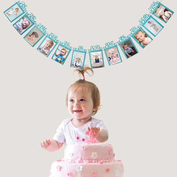 1st Baby 1-12 Month Photograph Banner Glitter Garland Birthday Party Decorations