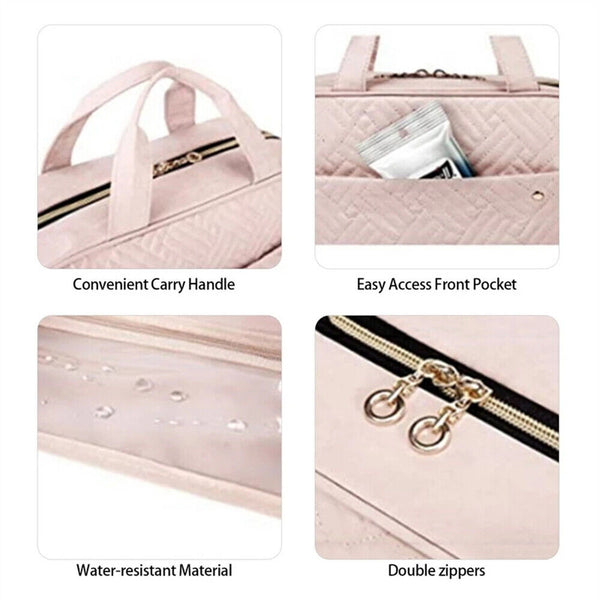 Waterproof Cosmetic Organizer Large Toiletry Bag Hook Travel Makeup Case