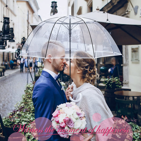 Clear Dome Umbrella Wedding Rain Transparent Parasol Handle Waterproof