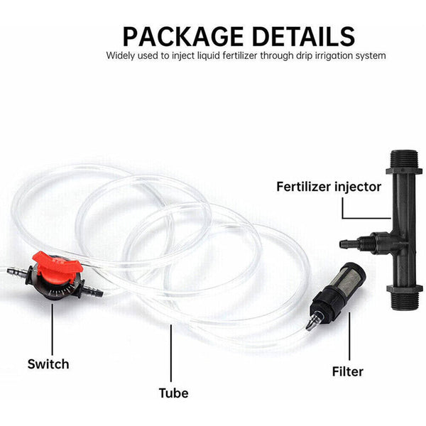 Auto Irrigation Venturi Fertilizer Kit Injector Water Tube Switch Filter 3/4