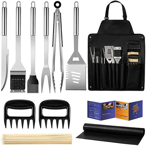 Stainless Steel BBQ Tool Set, Barbecue Grill Tool Set Storage Apron Picnic Gift