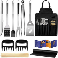 Stainless Steel BBQ Tool Set, Barbecue Grill Tool Set Storage Apron Picnic Gift