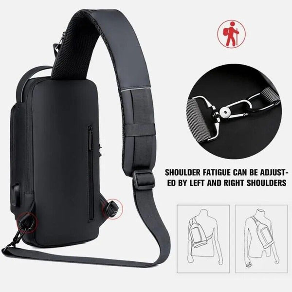 Anti-theft Chest Shoulder Messenger Backpack Men Sling Crossbody Bag USB Port AU