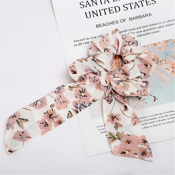 Hair Band Bow Scrunchies Bowknot Floral Ponytail Elastic Hair Tie Chiffon Girls