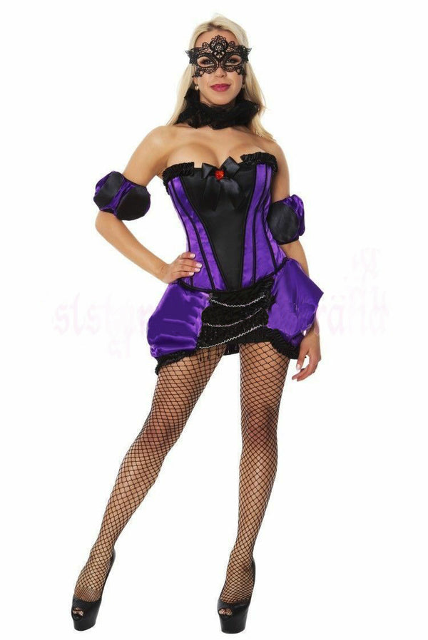 Ladies Burlesque Royal Queen Purple Corset Fancy Dress Costume Skirt - Lets Party