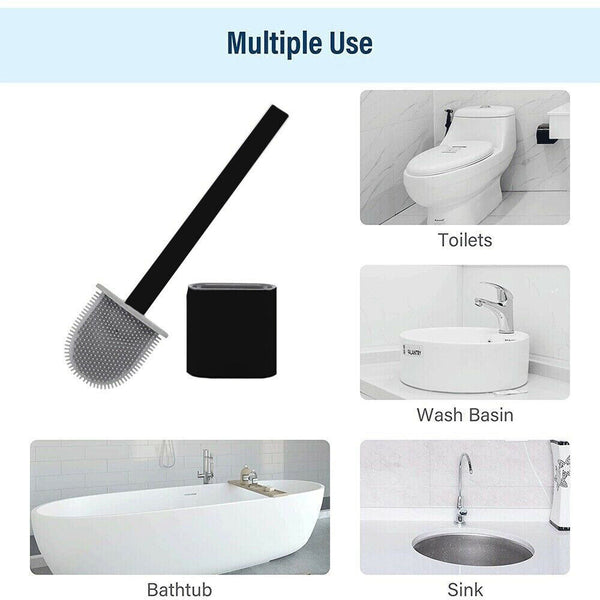 Grey Bathroom Silicone Bristles Toilet Brush with Holder Creative Cleaning Brush Set - Lets Party