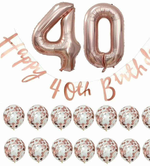 40th Rose Gold Birthday Pack 40 Years Old Garland Balloons Decorations Party  - Lets Party