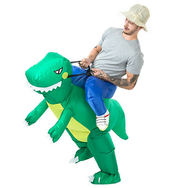 Inflatable Green Dinosaur Rider Costume Suit Fan Costume Dress Party Funny Adult - Lets Party