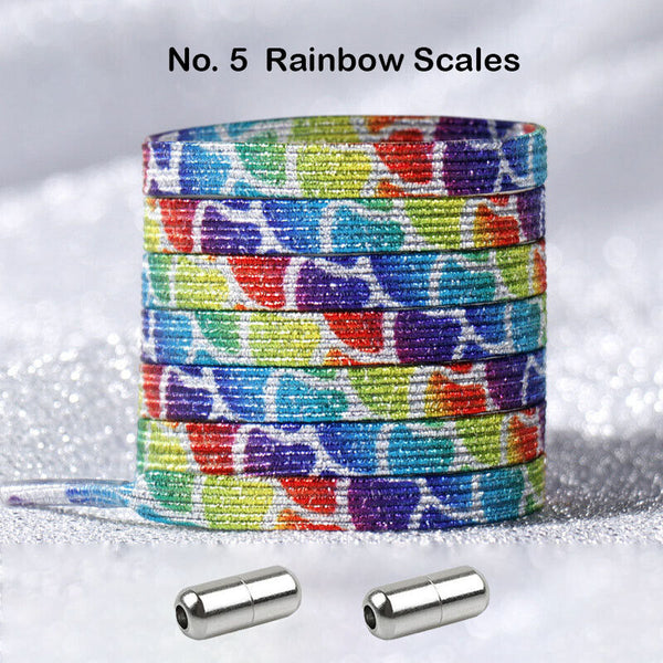 No Tie Rainbow Scales Locked Elastic Shoelace Shoe Lace Lazy Laces Sneakers Sports Kids Adults - Lets Party